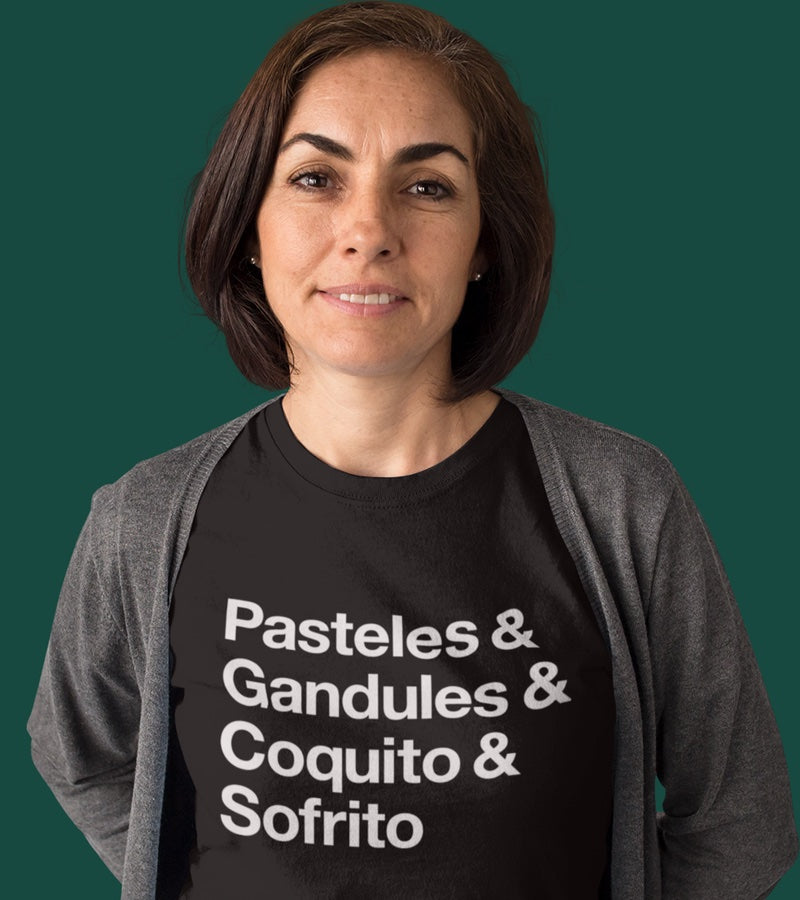 "Pasteles & Gandules & Coquito & Sofrito" - black unisex t-shirt