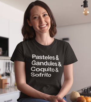 "Pasteles & Gandules & Coquito & Sofrito" - black unisex t-shirt